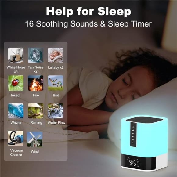 Night Light Bluetooth Speaker AlarmClock,Upgraded Touch Bedside Lamp for Bedroom - Picture 4 of 6